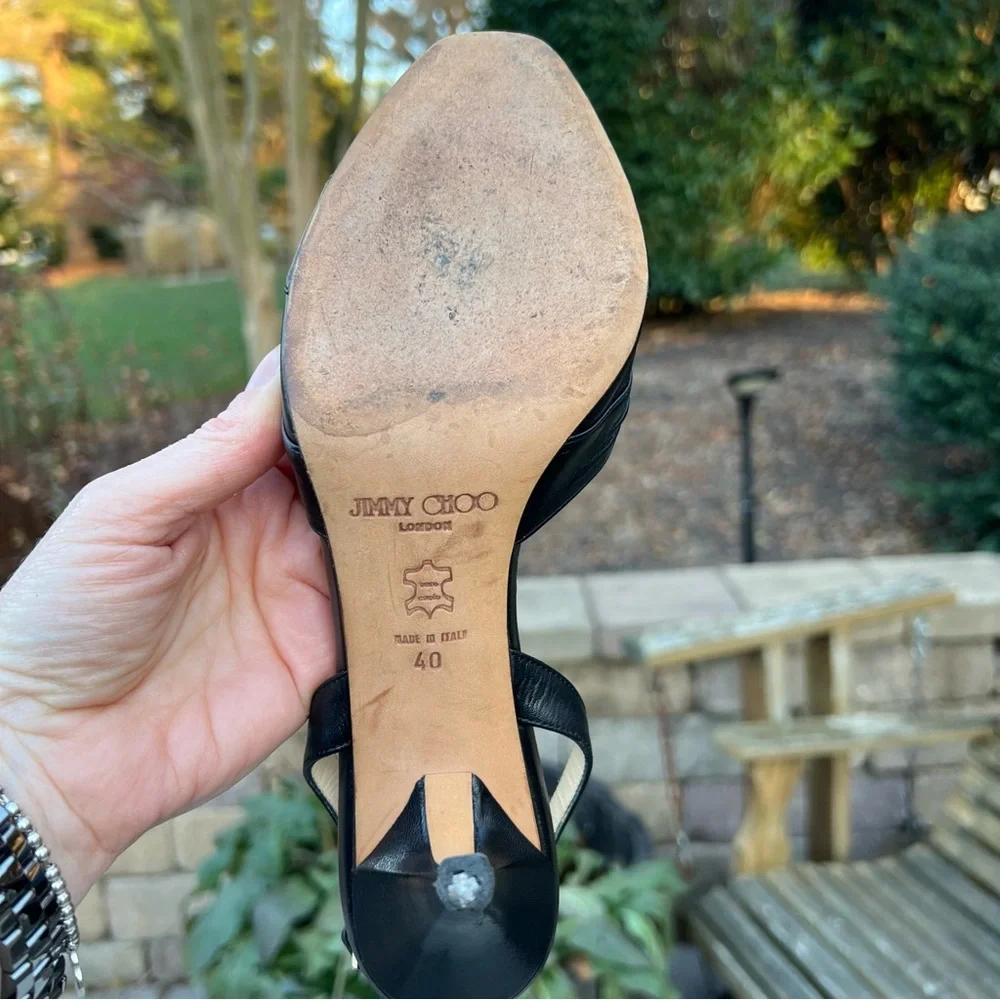 Jimmy Choo Black Slingback Open Toe Heels Size  40 - Picture 12 of 13
